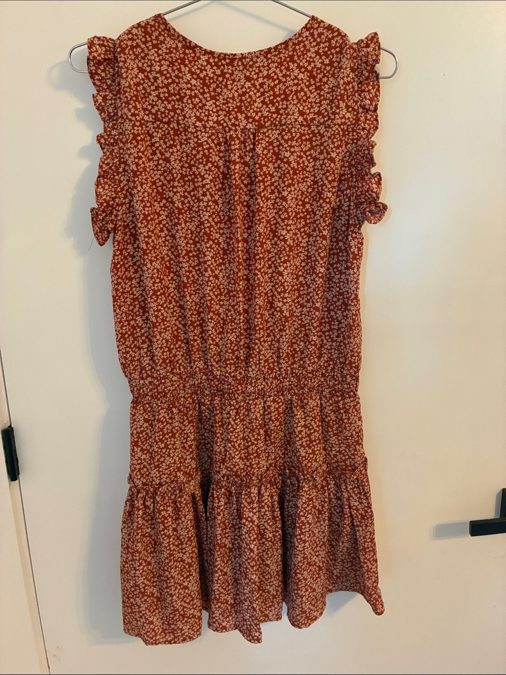 Pinch Rust Floral Ruffle-Sleeve Mini Dress - Picture 3 of 5